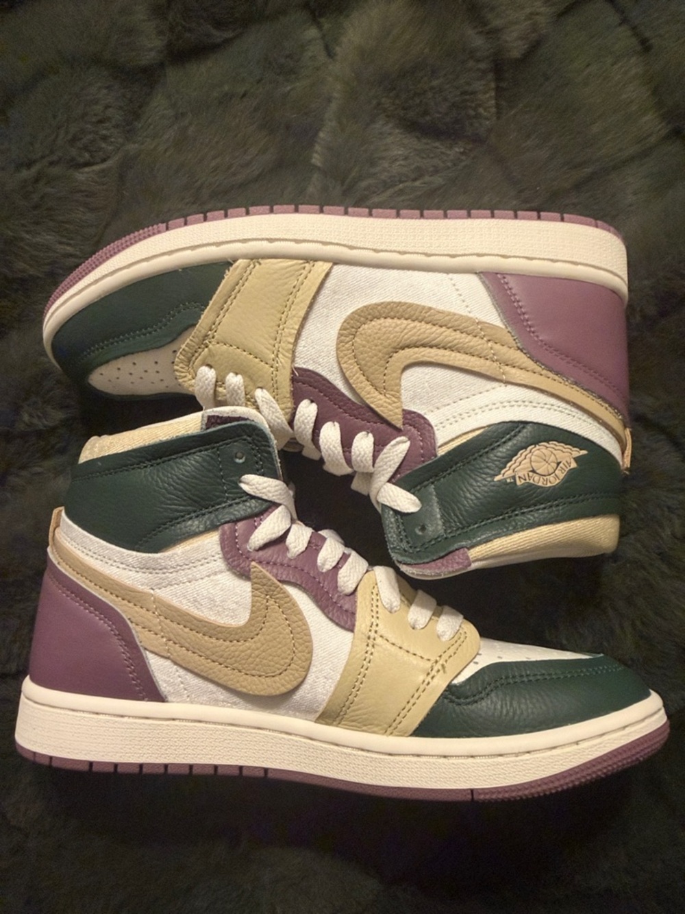 Nike Air Jordan 1 Mid Green, Purple & Cream Leather Sneakers